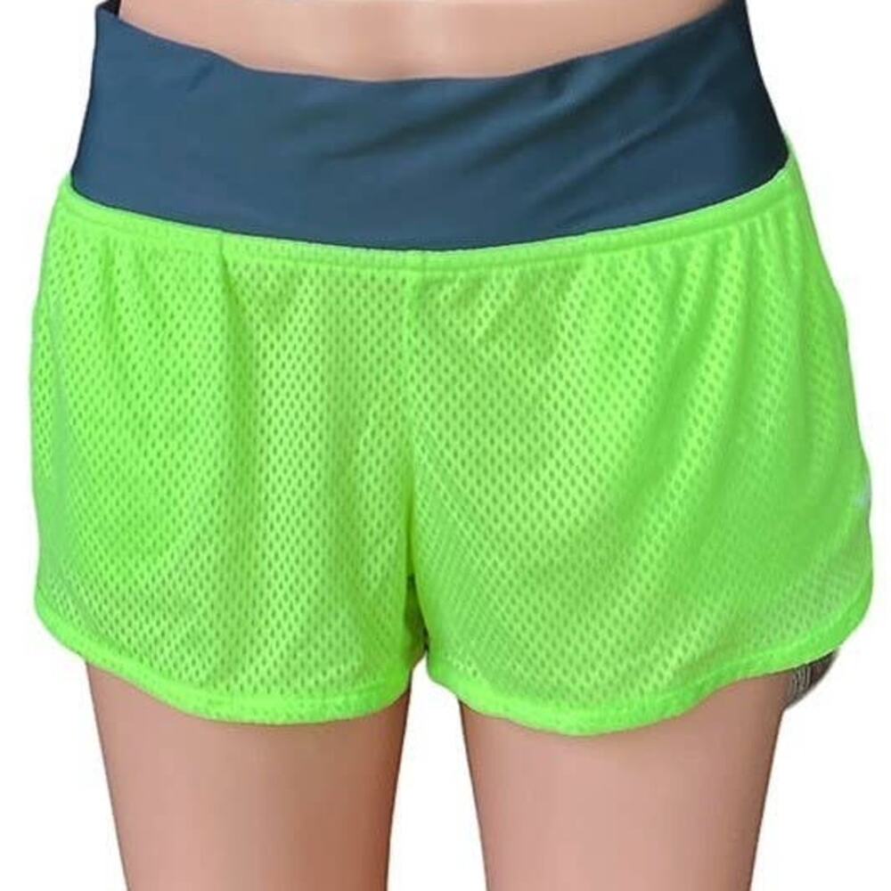 SPEEDO Neon Yellow Mesh Activewear Shorts Wide Black Waistband ~ Women's SMALL
